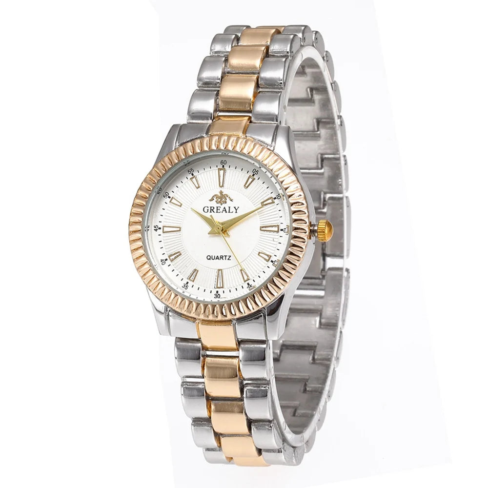 Classic Round Quartz Wristwatch Fluted Bezel Design - BW Gold White