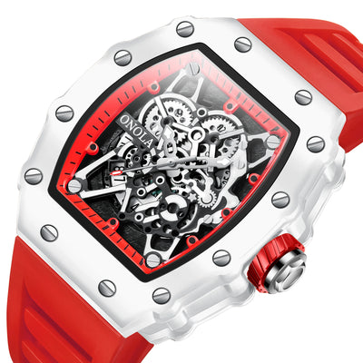 Skeleton Dial Quartz Wristwatch with Tonneau Case