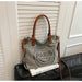Paris Stamp Tote Bag with Convertible Carrying Strap - Grey Black