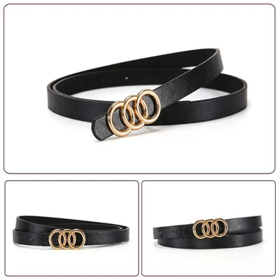 Triple Ring Buckle Belt Slim Waist for Everyday Wear