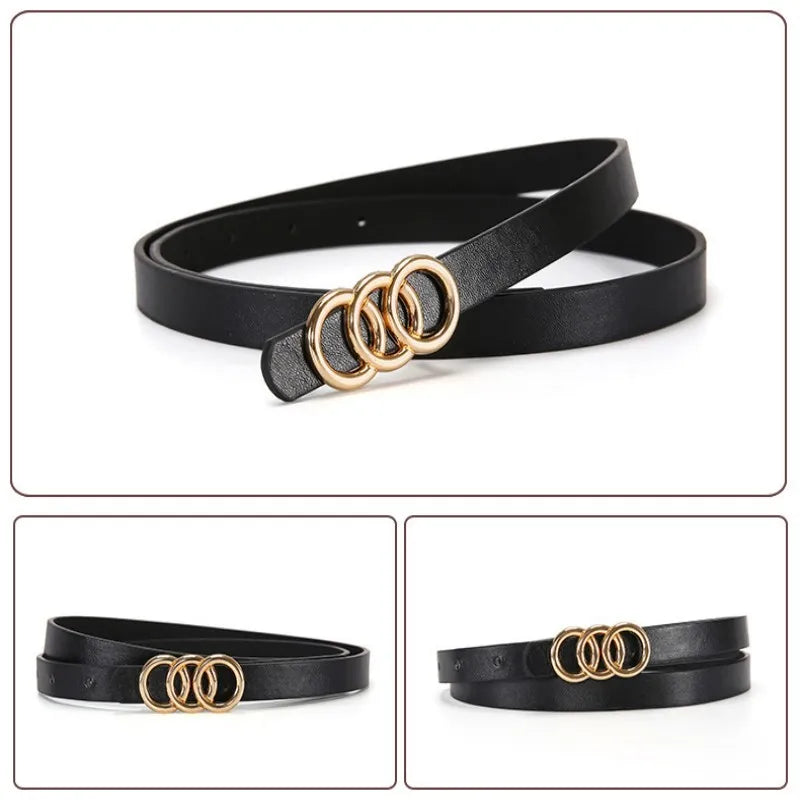 Triple Ring Buckle Belt Slim Waist for Everyday Wear