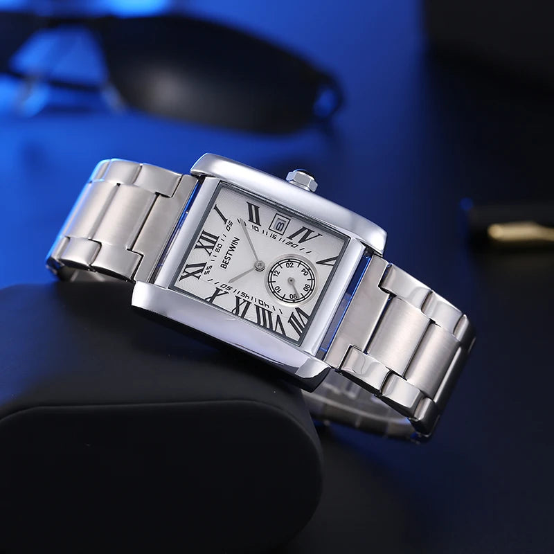 Rectangular Roman Dial Quartz Wristwatch with Date
