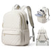 Quilted Backpack with Laptop Compartment Multi Pockets - Beige