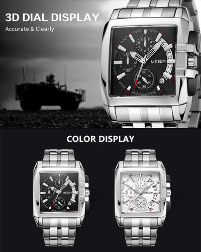 Chronograph Watch Square Dial with Calendar Date