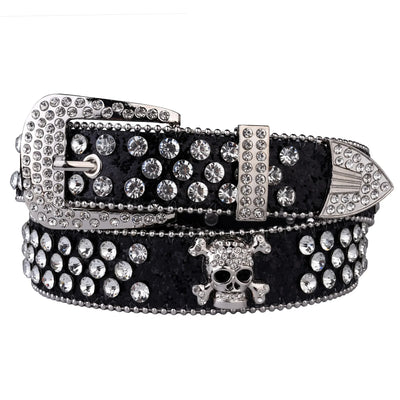 Rhinestone Skull Belt Western Cowgirl with Buckle