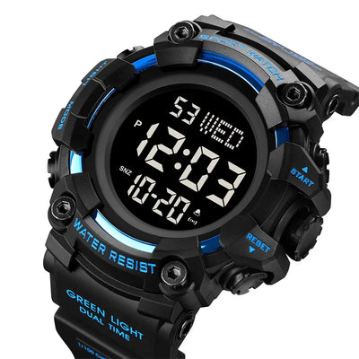 Military Digital Watch with Dual Time And LED - Blue