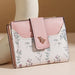 Floral Charm Wallet with Zipper Coin Pocket Card Slots - Pink