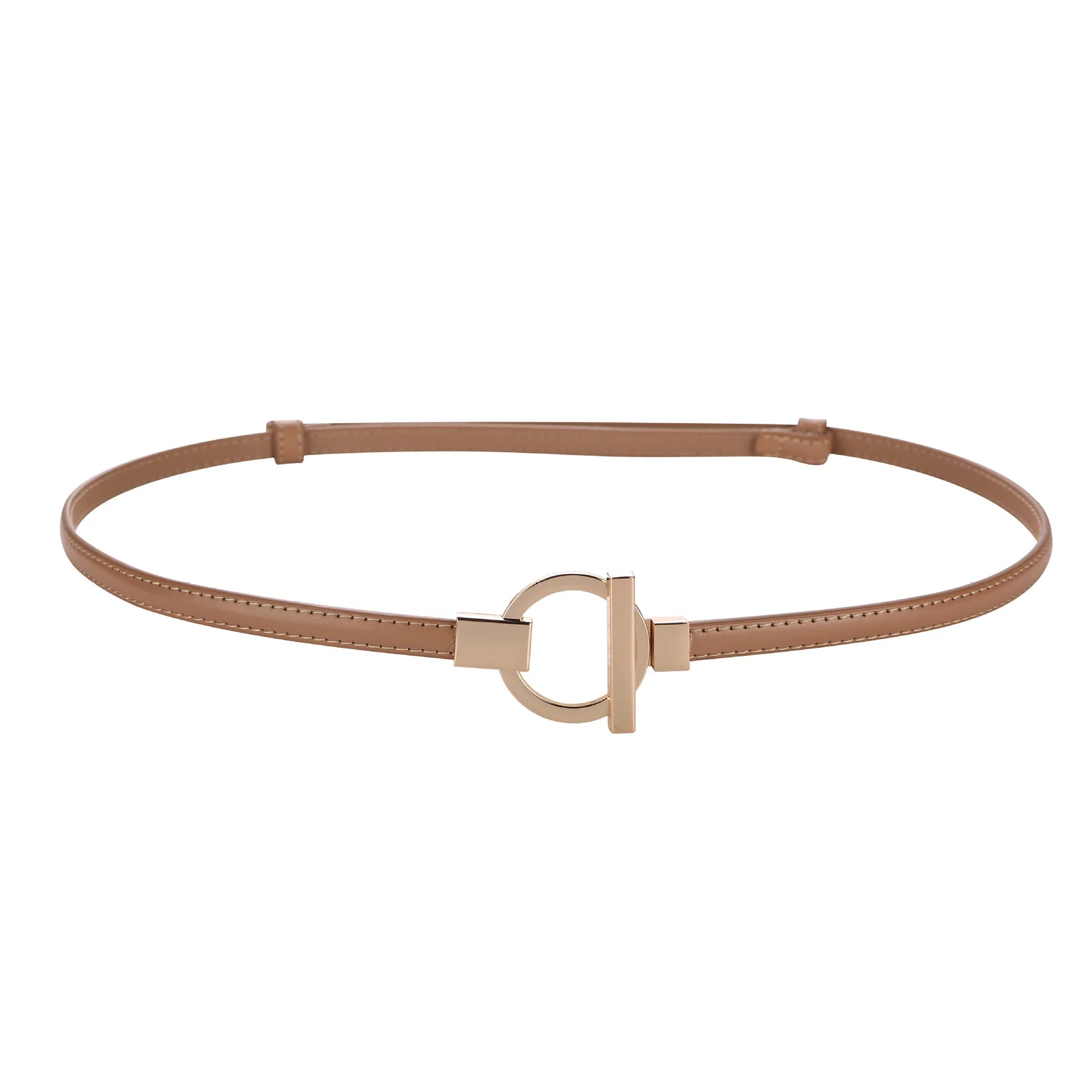 Minimalist Belt With Circular Ring Buckle For Everyday - Camel