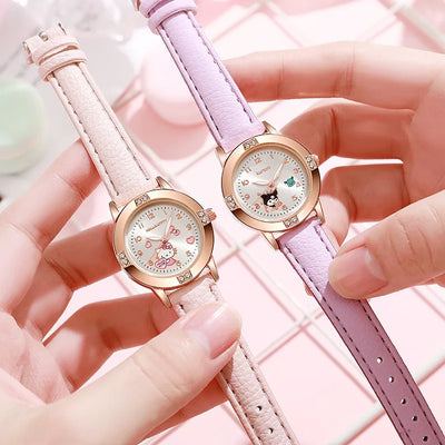 Cartoon Charm Dial Watch with Crystal Hearts Decorative