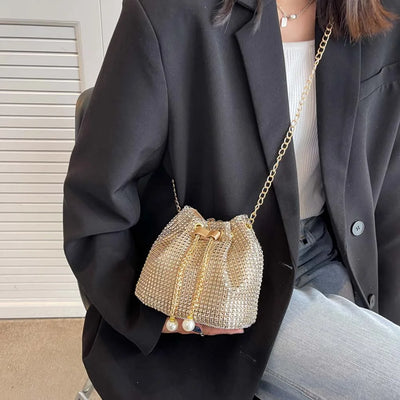 Handbag Chain Drawstring Satchel for Evening Events - WO2MEN