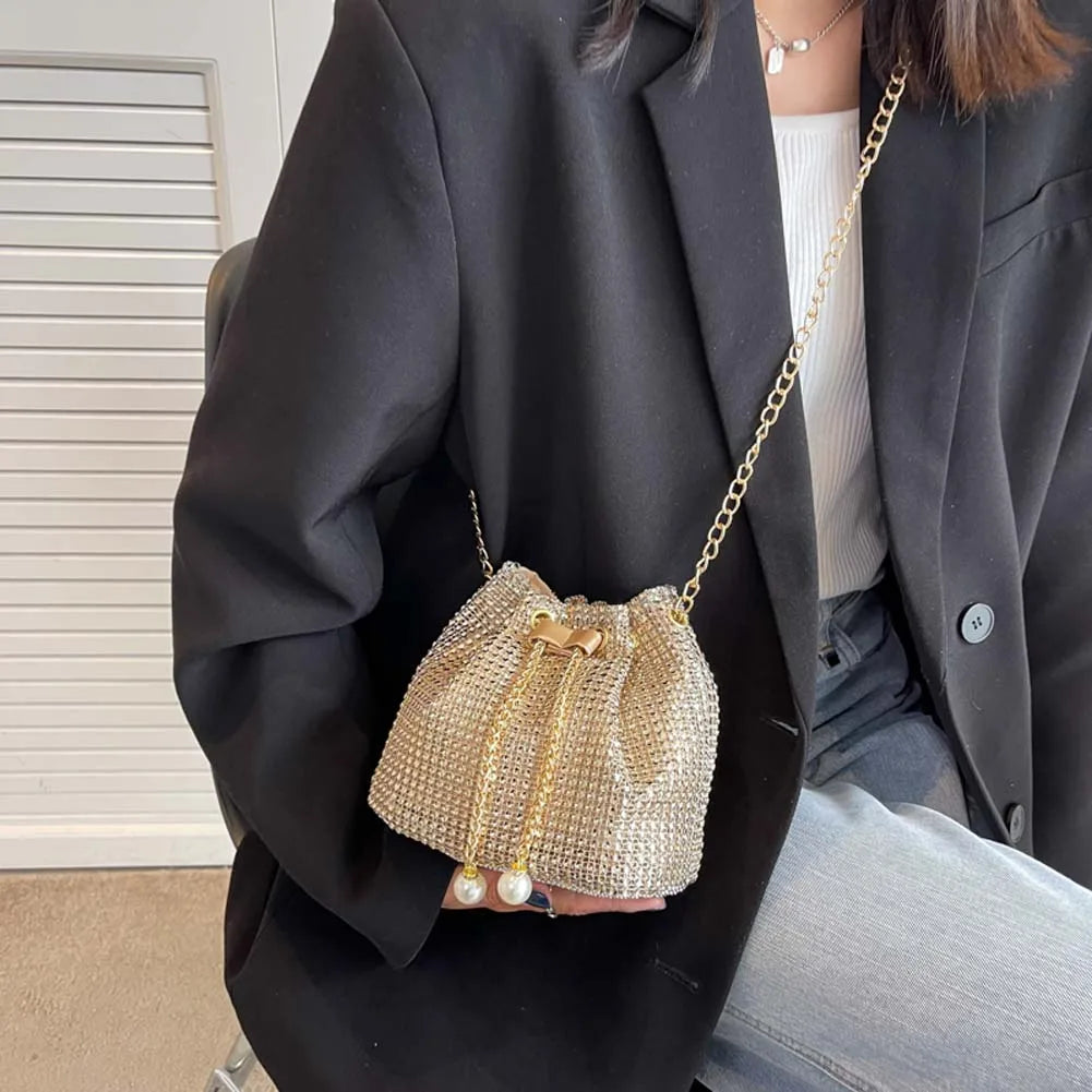 Handbag Chain Drawstring Satchel for Evening Events - WO2MEN