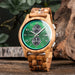 Wooden Chronograph Watch for Men Luminous Hands - Olive Wood