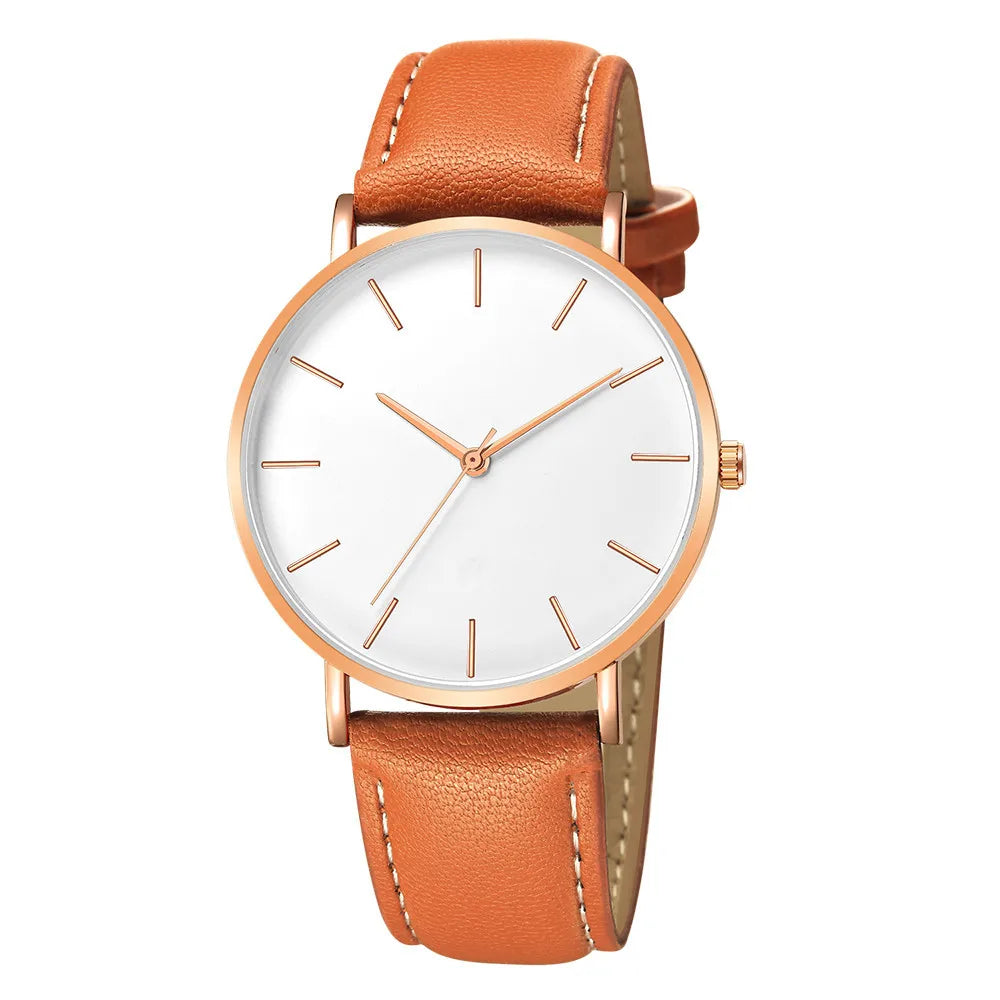 Simple Ultra Thin Watch for Everyday Minimalist Style - Brown White