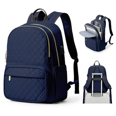 Quilted Backpack with Laptop Compartment Multi Pockets
