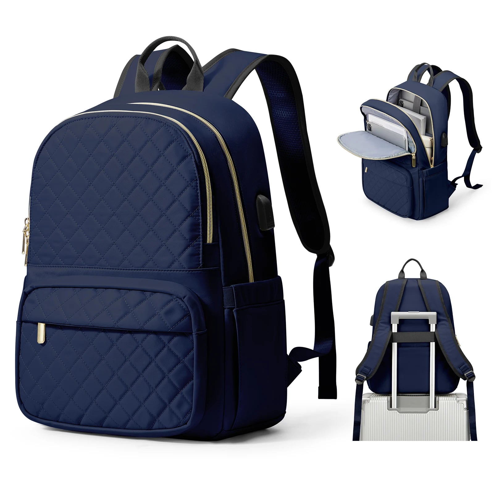 Quilted Backpack with Laptop Compartment Multi Pockets