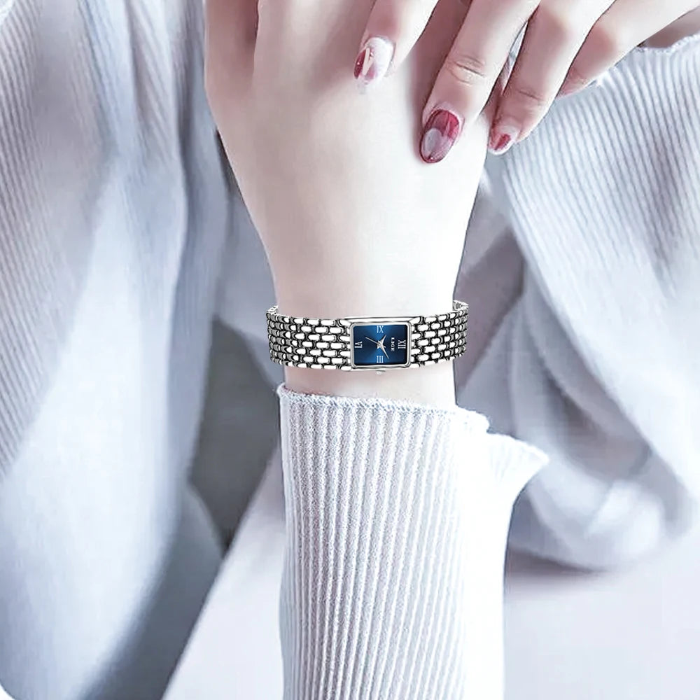 Square Dial Quartz Watch with Stainless Steel Bracelet