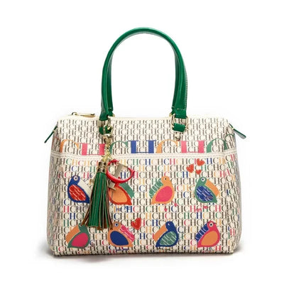 Commuter Crossbody Bag with Vibrant Print Motifs Tassel