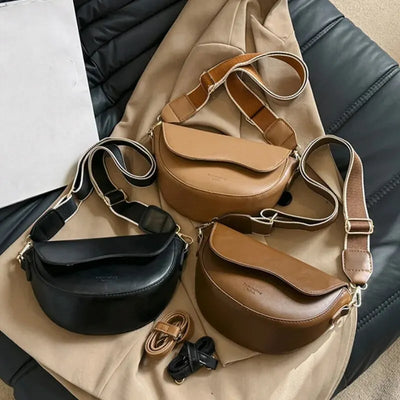 Saddle Curve Crossbody Bag With Wide Strap Adjustable