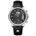 Chronograph Wristwatch World Map Dial Leather Strap - Silver Black