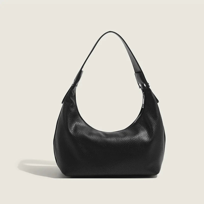 PU Leather Hobo Handbag with Zipper Shoulder Strap