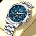 Moon Phase Chronograph Watch Auto Date Waterproof - Silver Blue