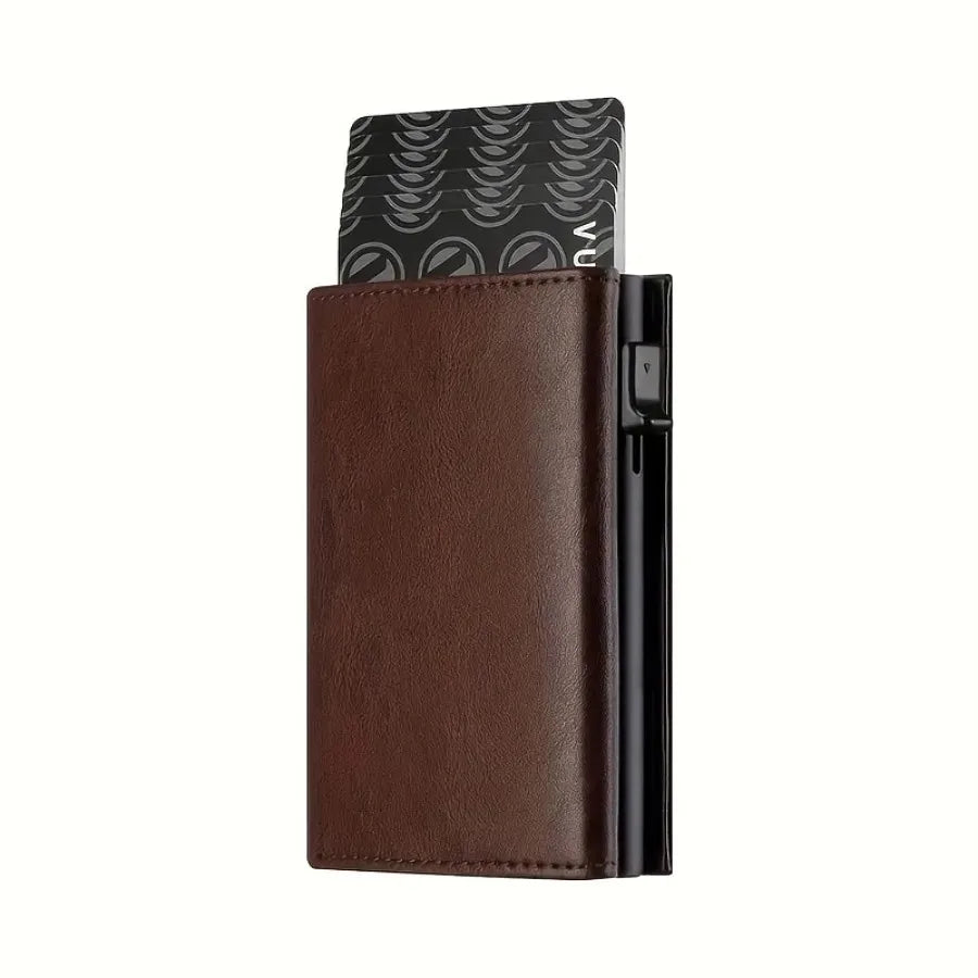 Compact Pop Up Card Wallet with RFID Blocking - Brown