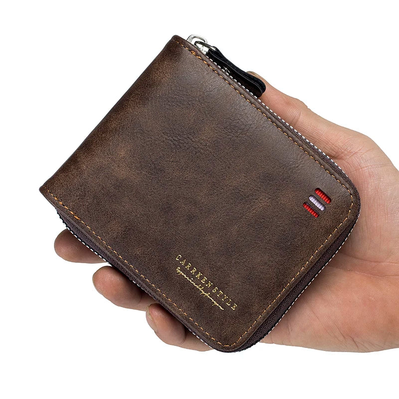 Trifold Zipper Wallet with Vintage Craft Symmetry Line - WO2MEN