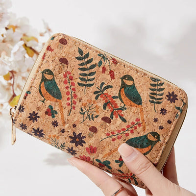 Wallet Retro Print Floral Birds Card Zipper Compact - WO2MEN