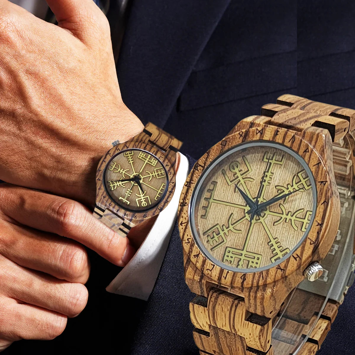 Wristwatch with Viking Symbol Dial Quartz Movement