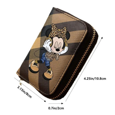 Wallet With Checkered Minnie Print Zipper Card Slots - WO2MEN