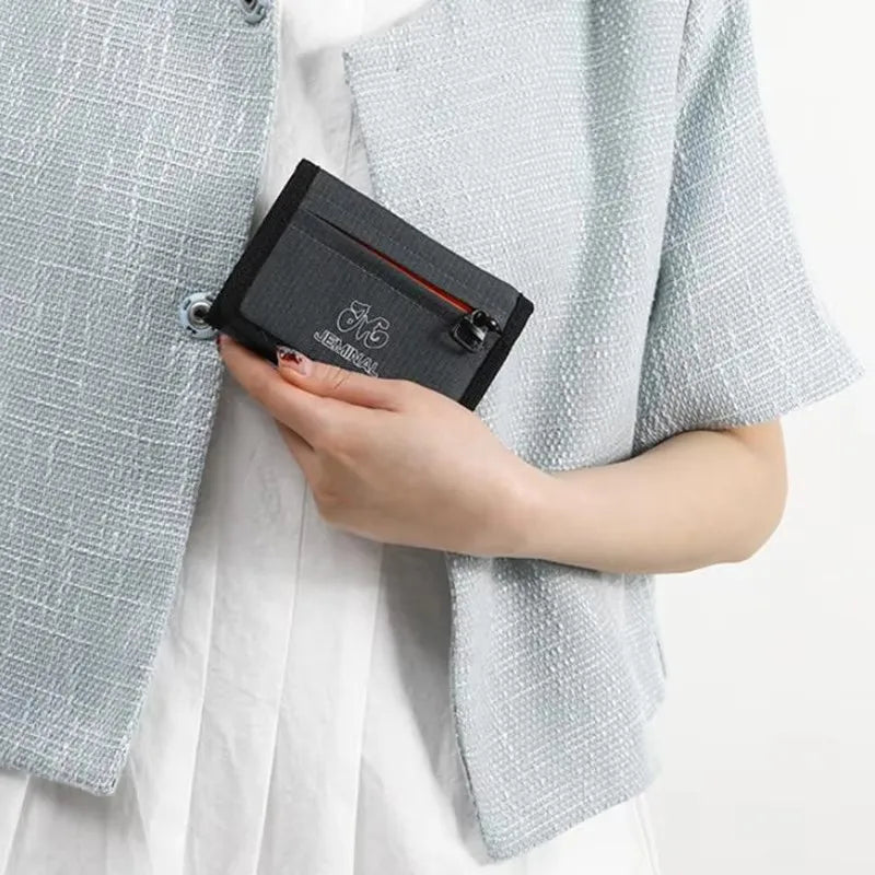 Compact Trifold Card Wallet With Zipper Closure