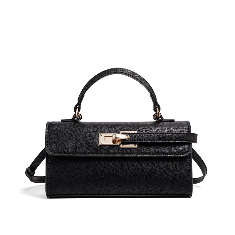 Lock Closure Rectangular Handbag with Top Handle