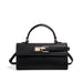 Lock Closure Rectangular Handbag with Top Handle - Black