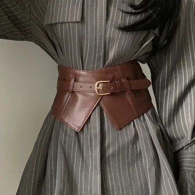 Corset Style Wide Belt with Pin Buckle Accessory - Coffee