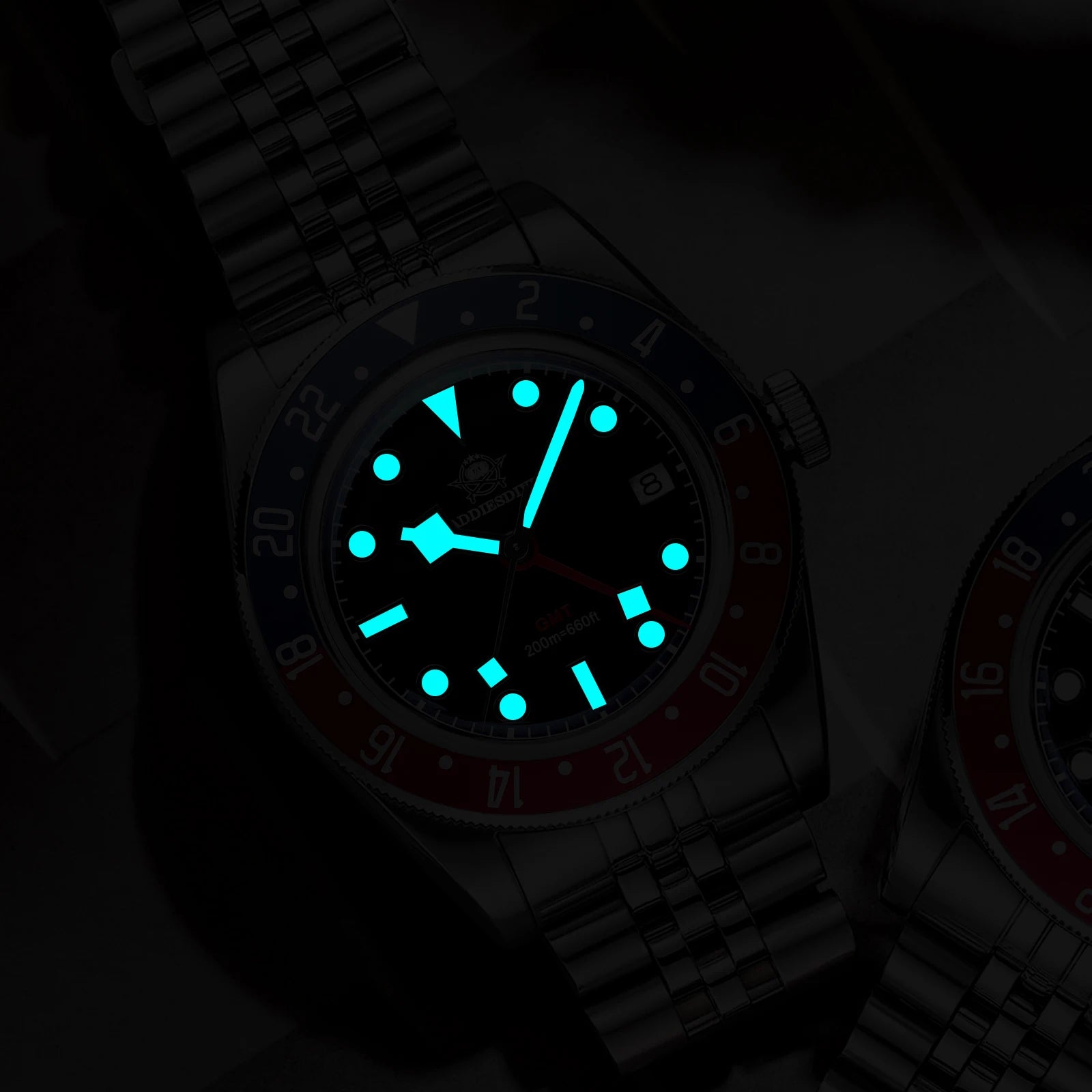 GMT Diver Watch with 200m Water Resistance Bezel