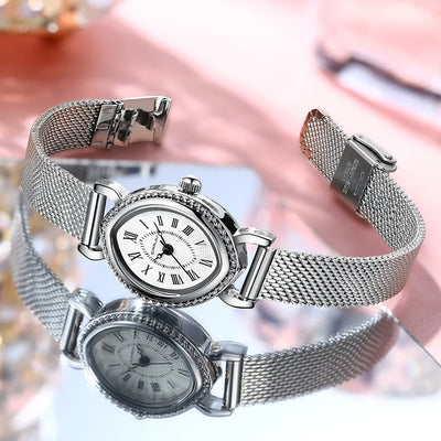 Vintage Oval Dial Mesh Delicate Bracelet Timepiece