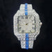 Square Dial Wristwatch With Embedded Stones Glamour - Silver Blue
