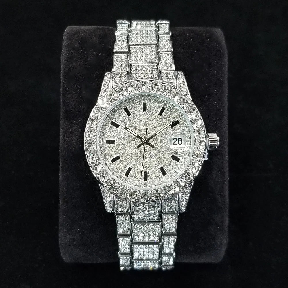 Elegant Paved Dial Watch With Crystal Accents