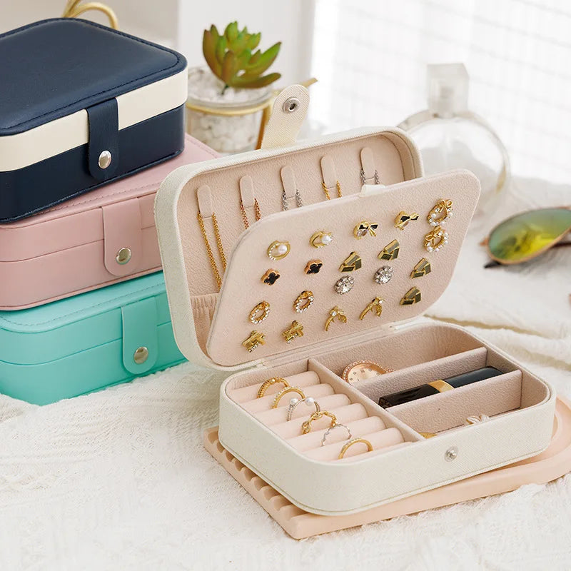 Portable Leather Jewelry Storage Box Travel Organizer