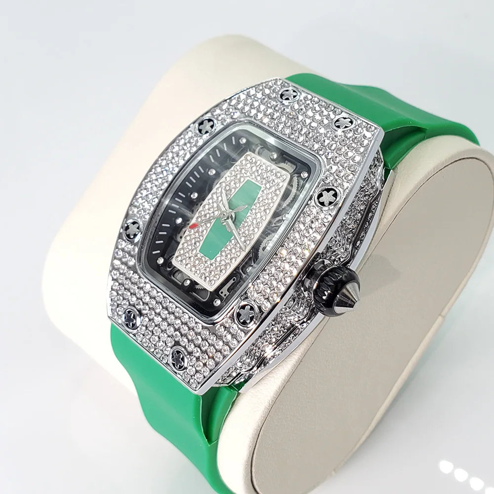 Diamond Tonneau Watch with Crystal Embellished Case