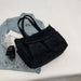Large Capacity Corduroy Tote Bag with Front Pockets - Black