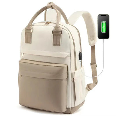 Backpack with USB Port for Travel and Everyday Use - Off White