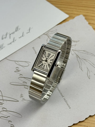 Rectangular Quartz Watch With Roman Numeral Dial