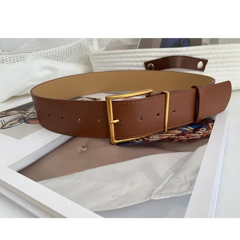Belt with Square Buckle for Women Everyday Wear - Brown