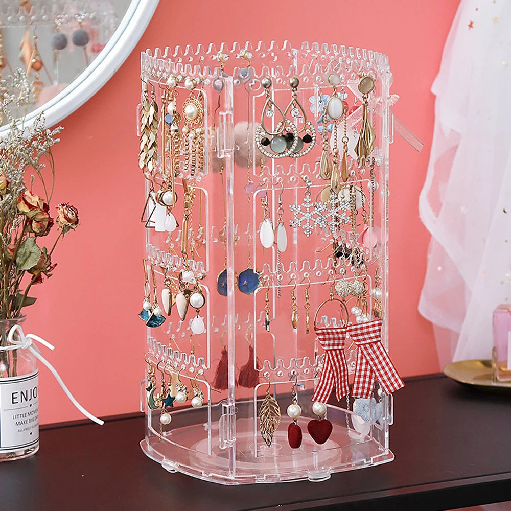 360 Degree Rotating Jewelry Storage Box Earring Display
