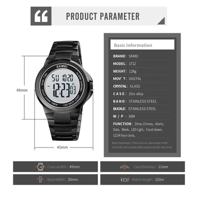 Digital Wristwatch with LED Display Countdown Timer