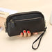 Genuine Leather Wallet with Double Zip Wristlet - Black