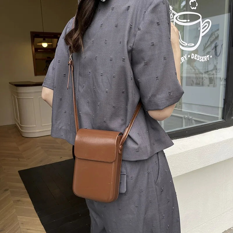 Compact PU Leather Flap Crossbody Bag Everyday Use