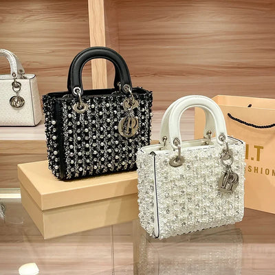 Pearl Embellished Crossbody Bag With Top Handle Chic