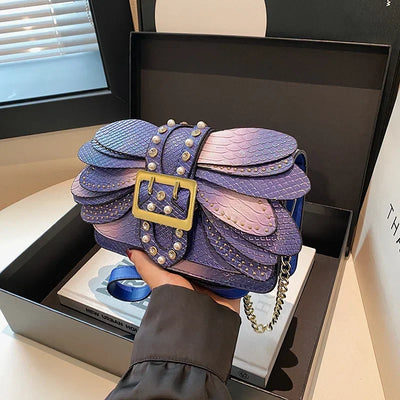 Petal Stack Crossbody With Riveted Buckle Chain Strap
